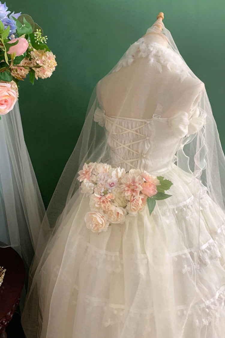 Multi-Layered Ruffled Bride Bow Pearl-Decorated Sweet Lolita JSK Dress Full Set 2 Versions - image 7