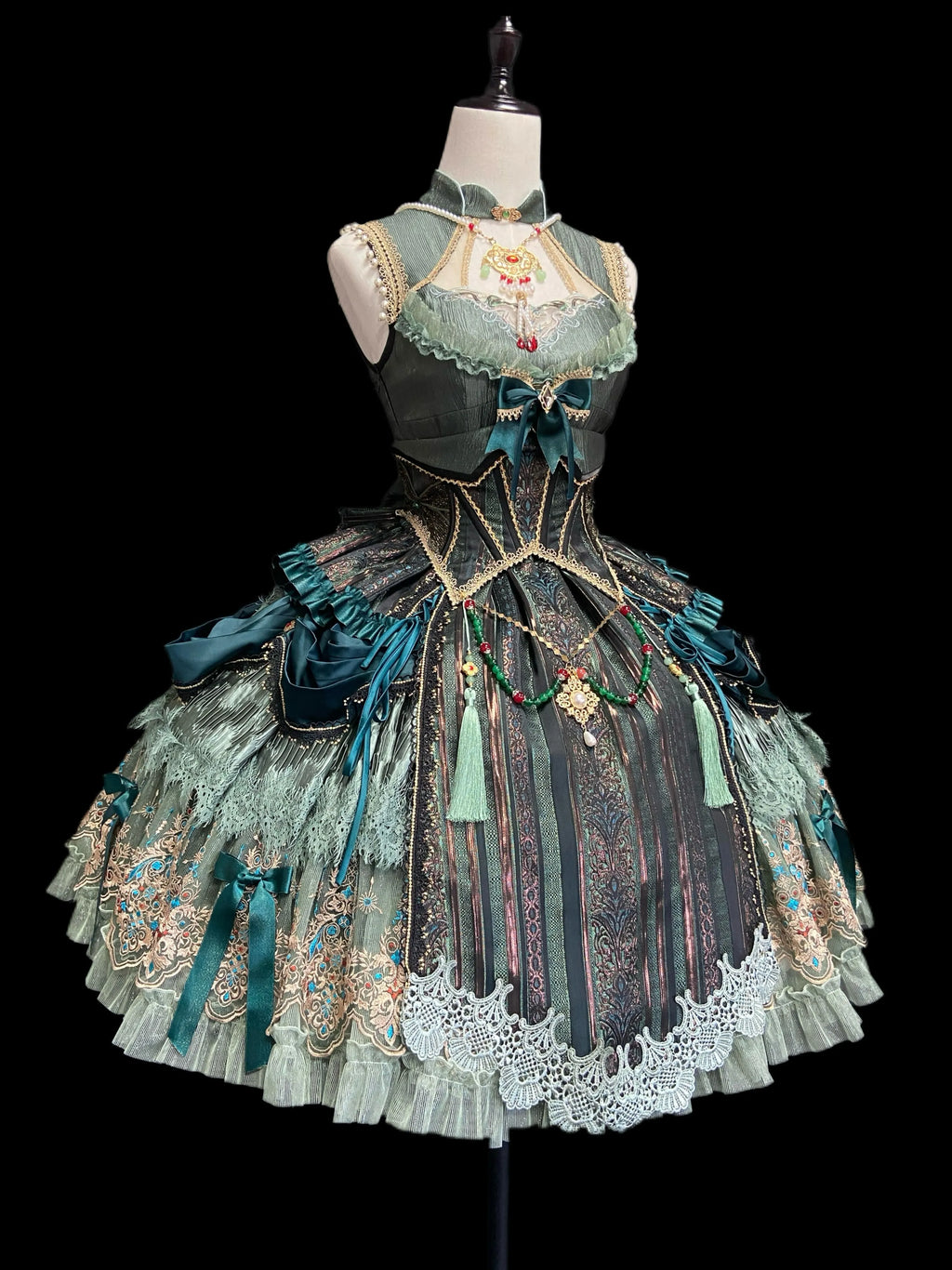 Candle Dragon Spirit - Fantasy Green Lolita JSK Set - image 5