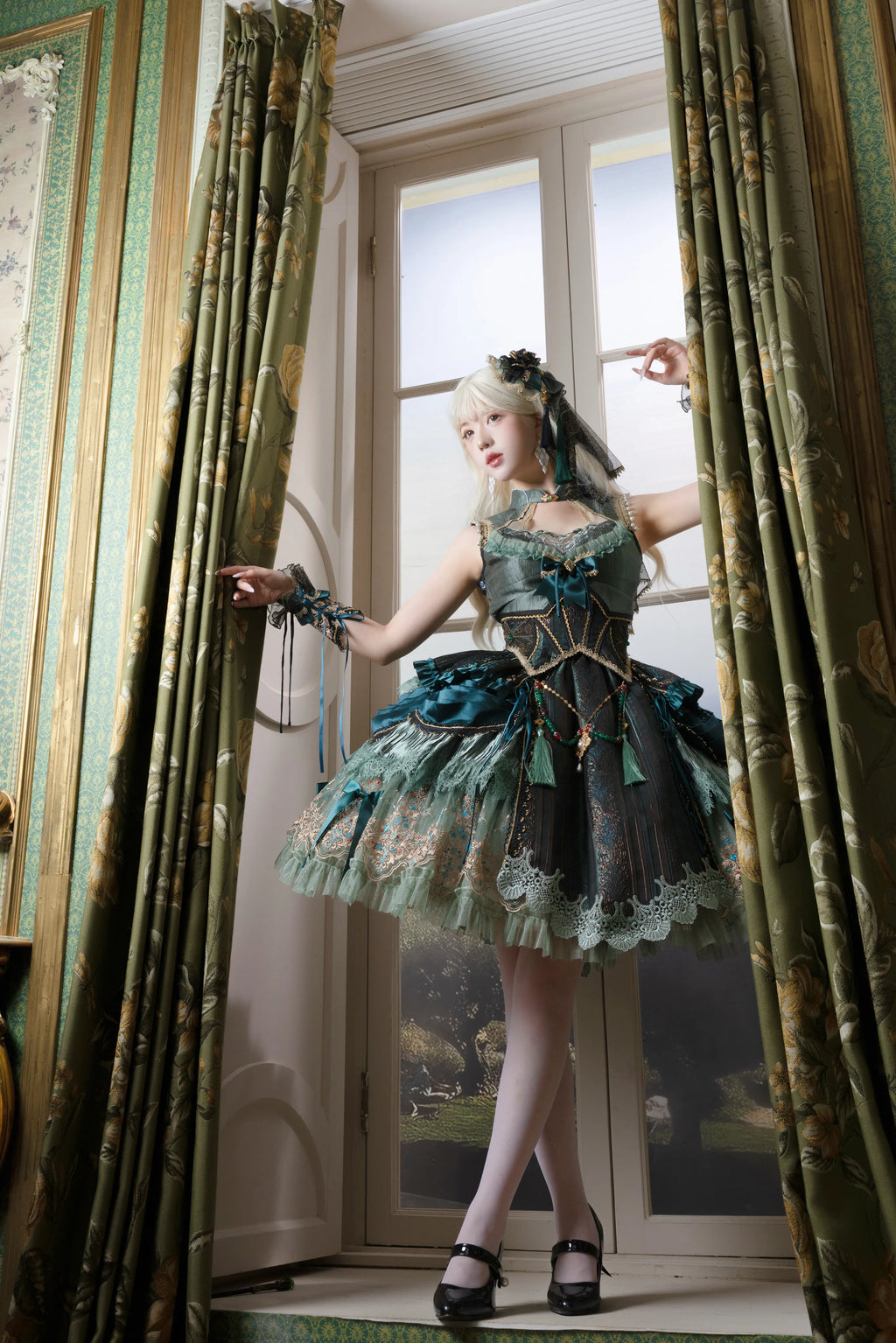 Candle Dragon Spirit - Fantasy Green Lolita JSK Set - image 9