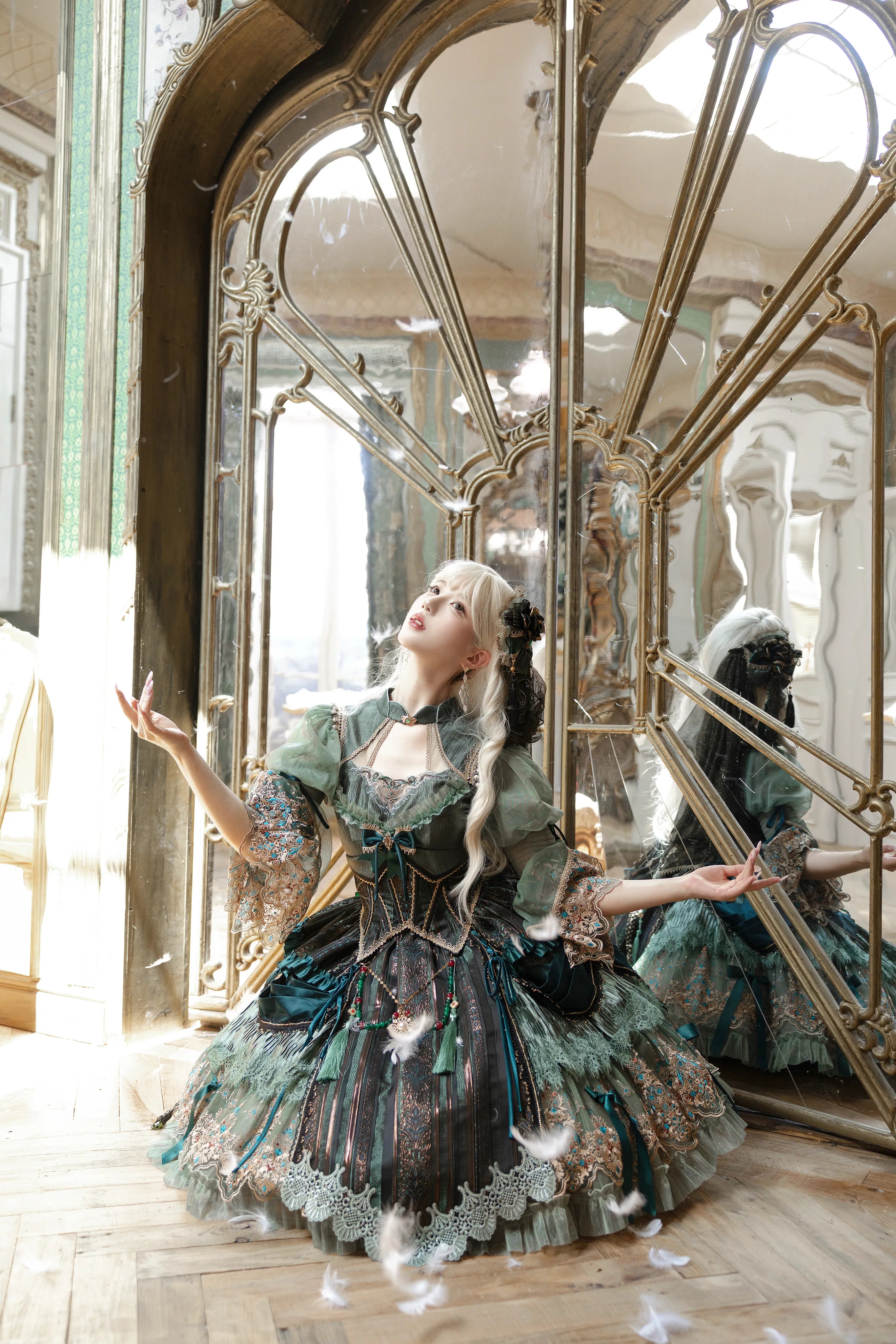 Candle Dragon Spirit - Fantasy Green Lolita JSK Set - image 10
