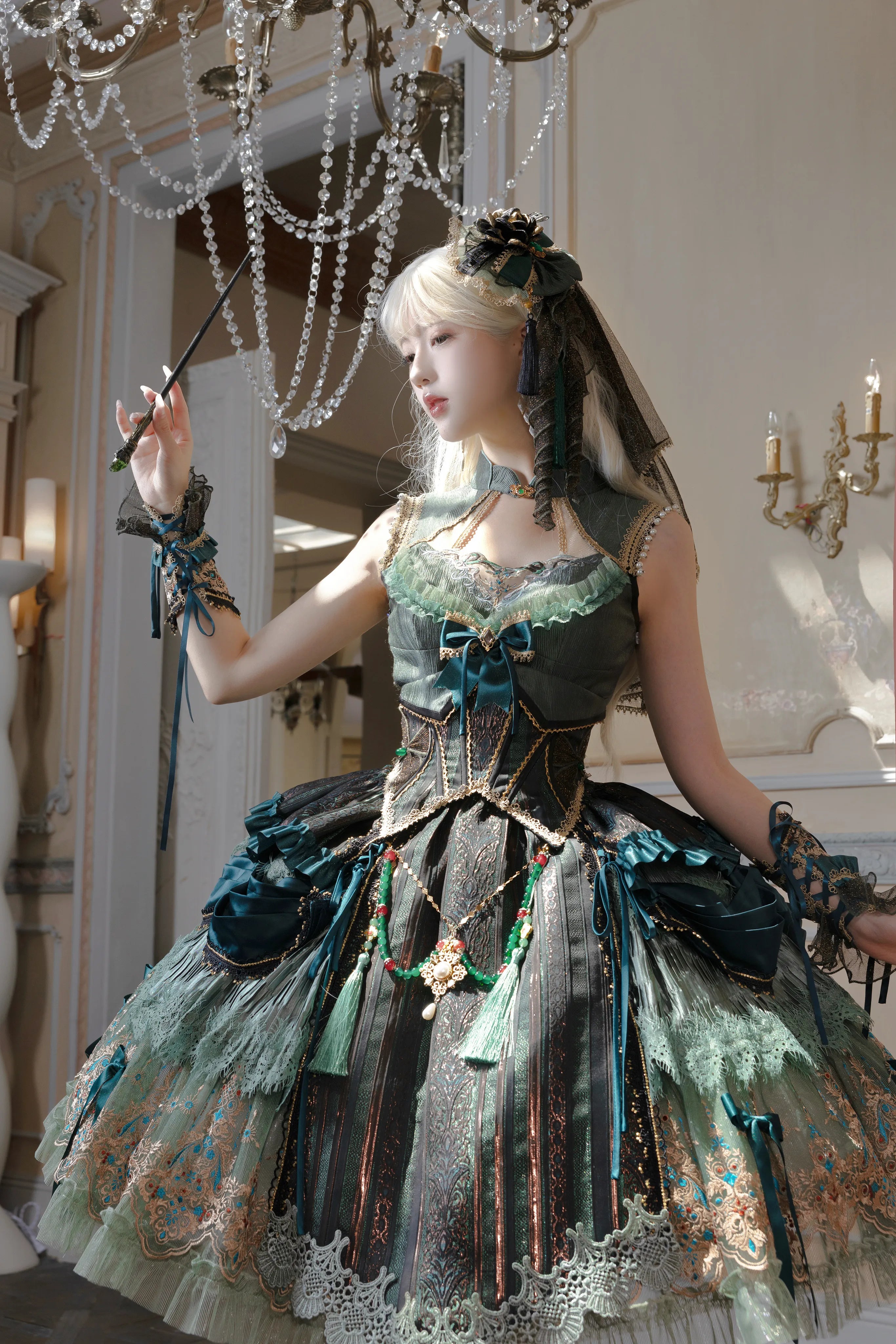 Candle Dragon Spirit - Fantasy Green Lolita JSK Set - image 4