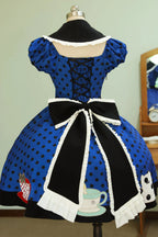Tea Cup Meow Blue Black Cat Ear Alice Apron Sweet Lolita OP Dress - image 6
