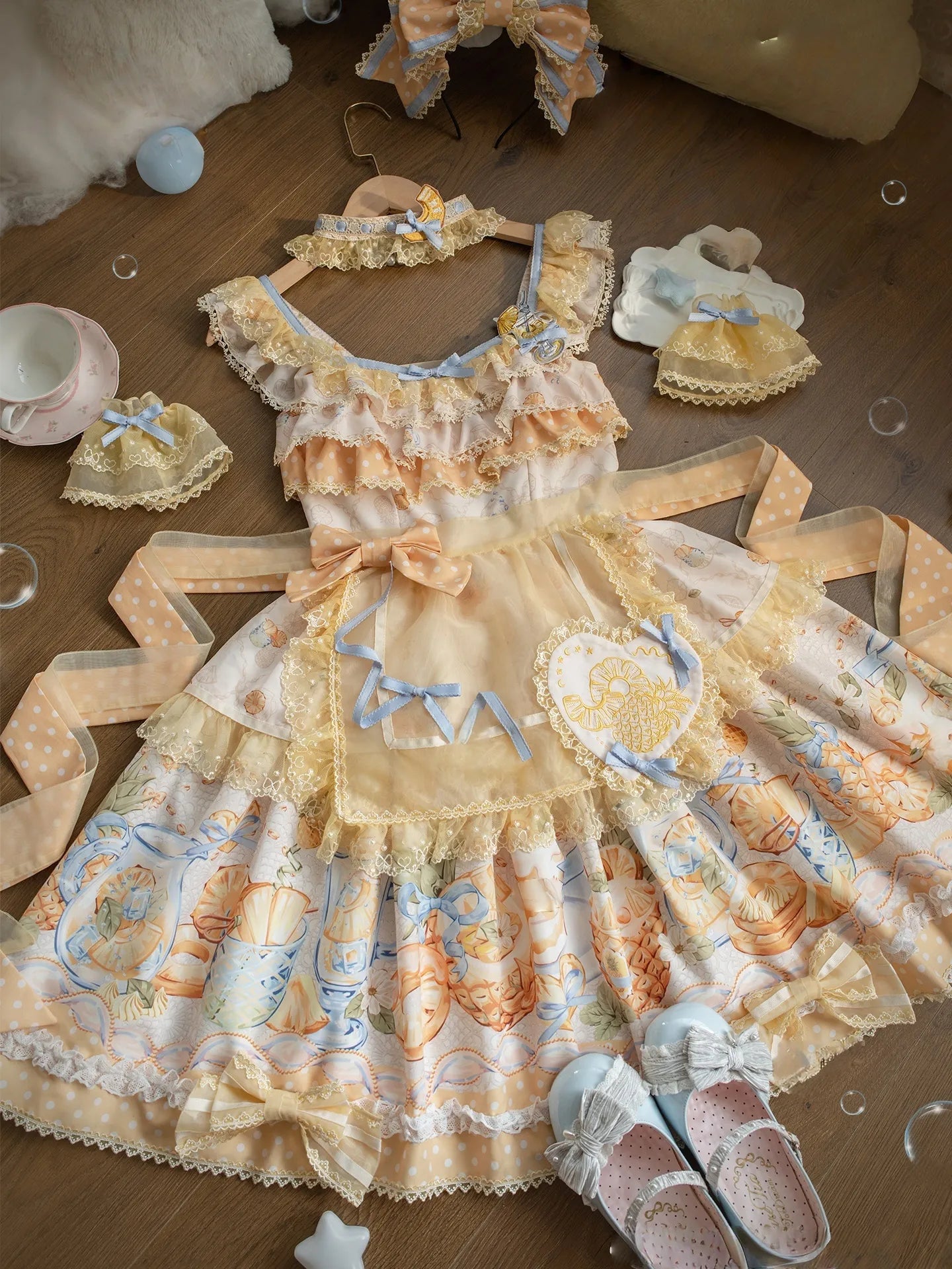 Pineapple Soda Sweet Yellow Pineapple Print Lolita JSK and Accessories - image 4
