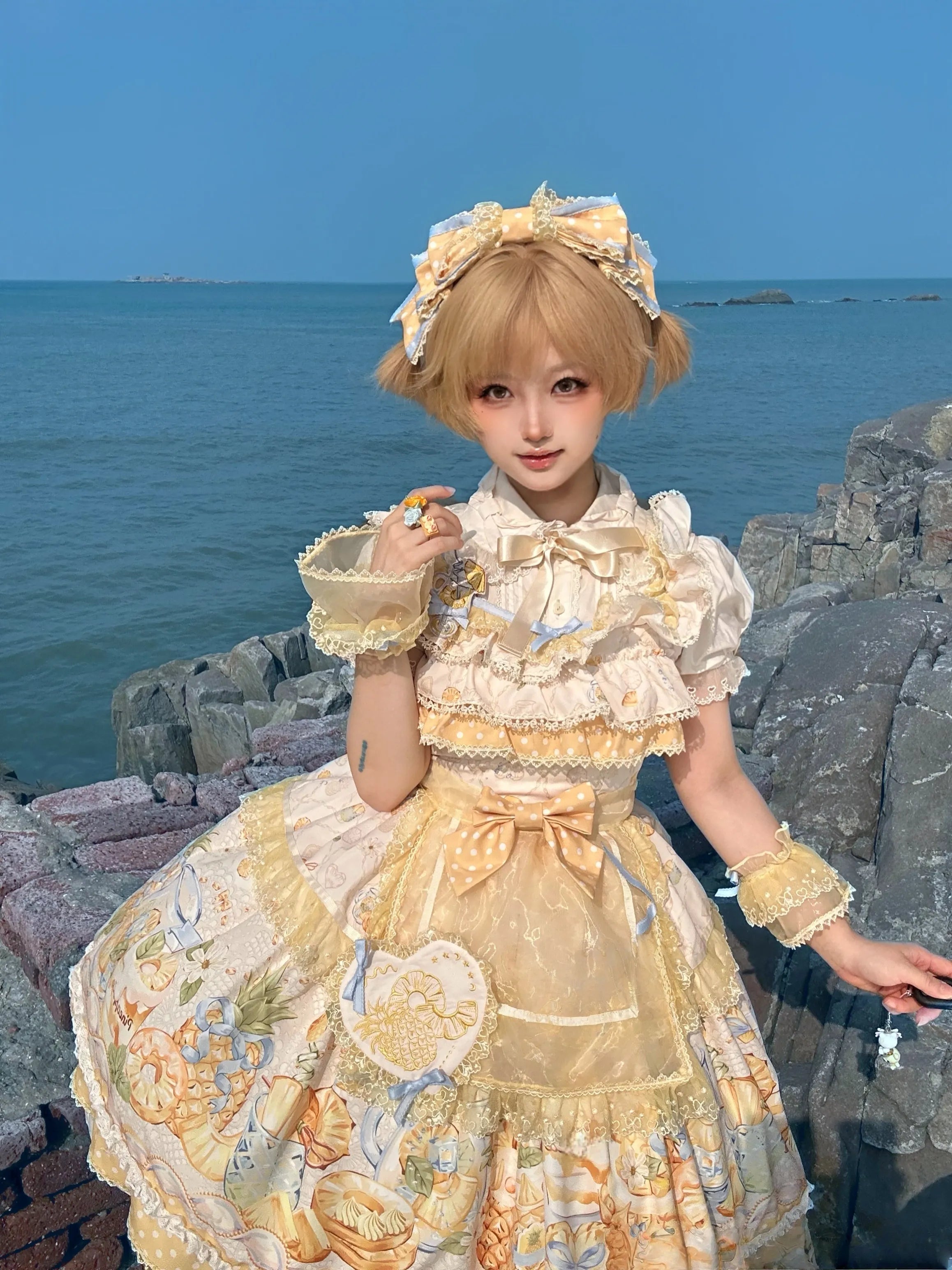 Pineapple Soda Sweet Yellow Pineapple Print Lolita JSK and Accessories - image 8