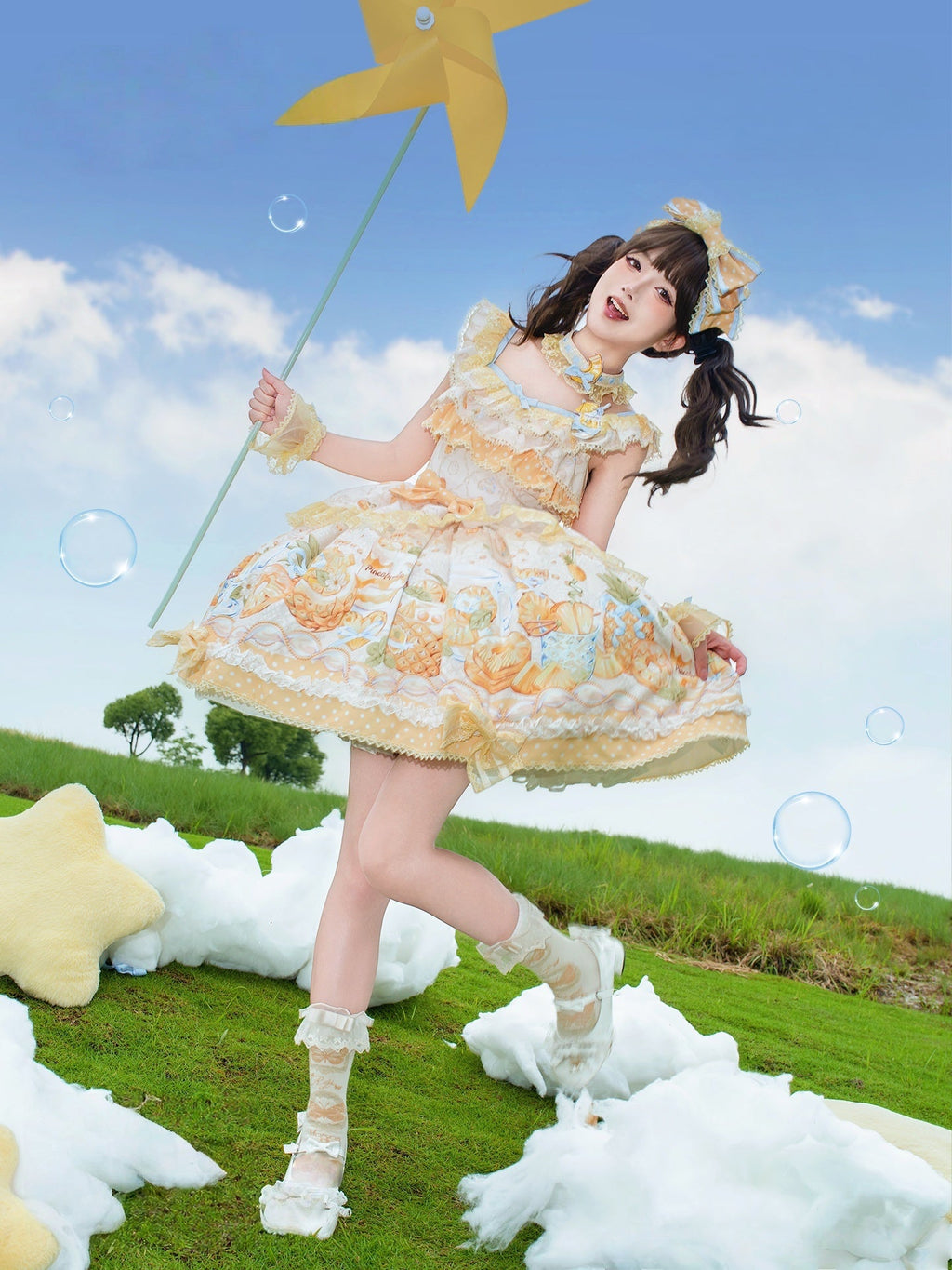 Pineapple Soda Sweet Yellow Pineapple Print Lolita JSK and Accessories - image 7
