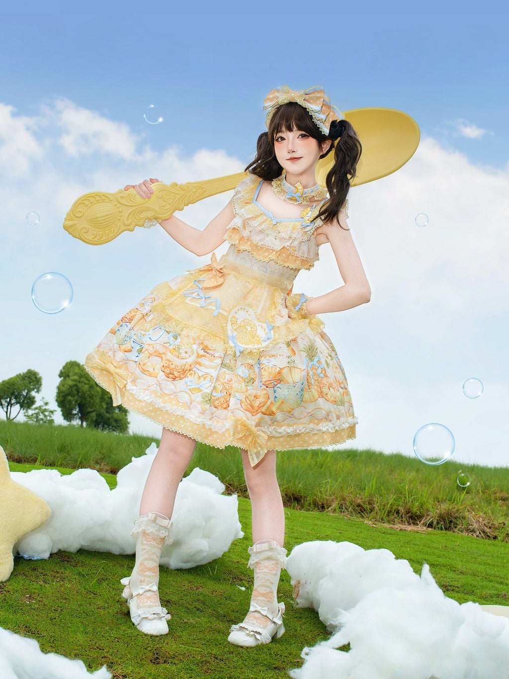 Pineapple Soda Sweet Yellow Pineapple Print Lolita JSK and Accessories - image 6