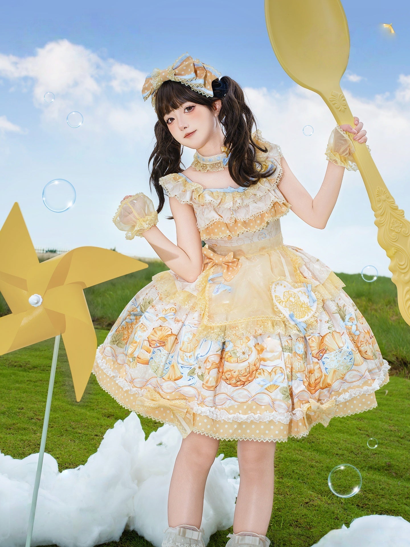 Pineapple Soda Sweet Yellow Pineapple Print Lolita JSK and Accessories - image 5