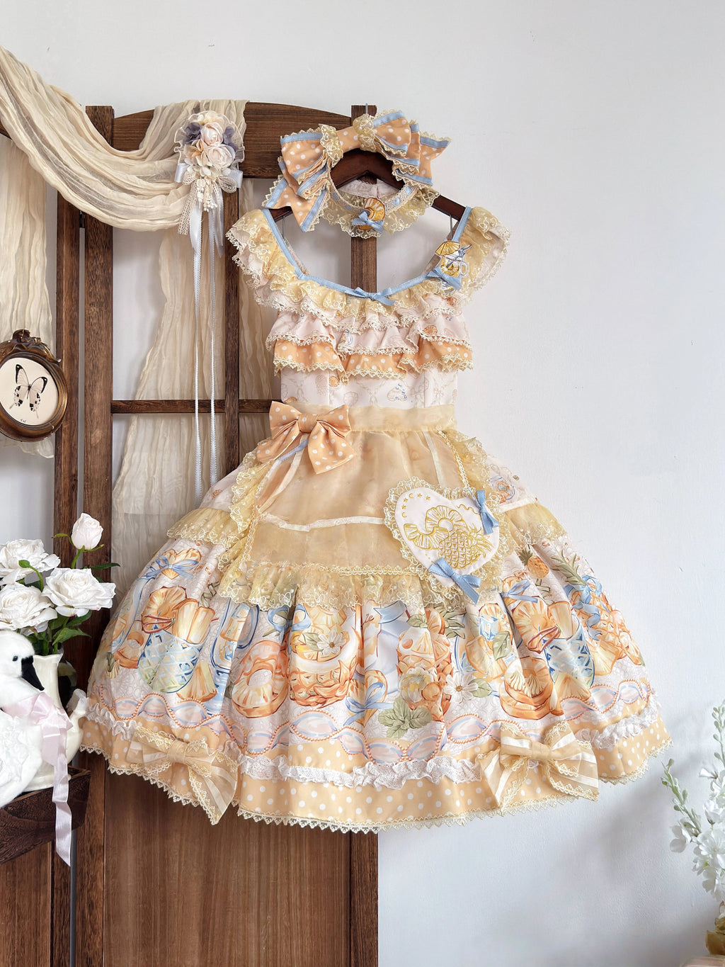 Pineapple Soda Sweet Yellow Pineapple Print Lolita JSK and Accessories - image 9