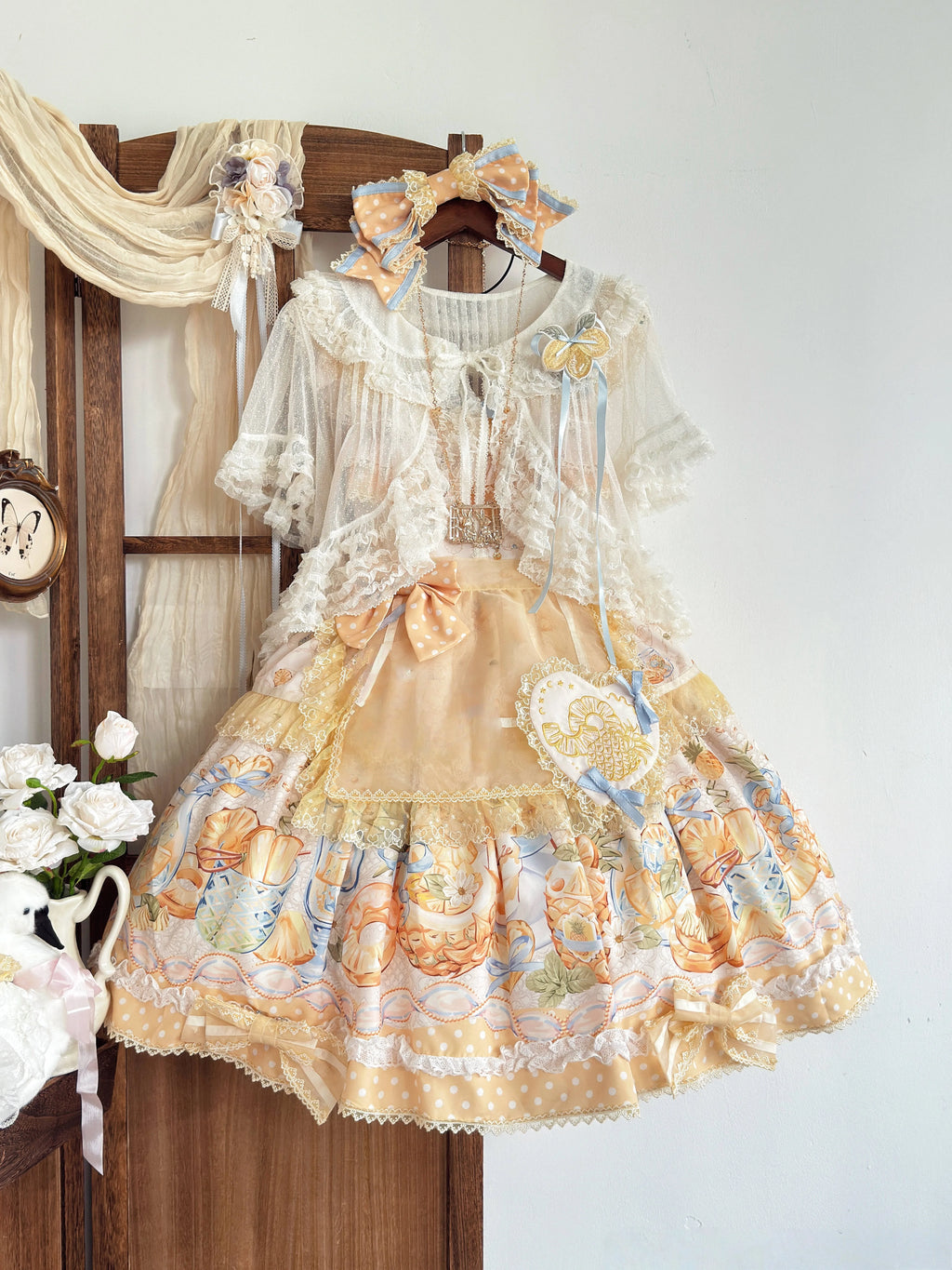 Pineapple Soda Sweet Yellow Pineapple Print Lolita JSK and Accessories — source image 12