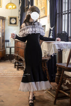 Night Cherry Blossoms Sweet Elegant Lolita Fishtail OP Dress in Black - image 4