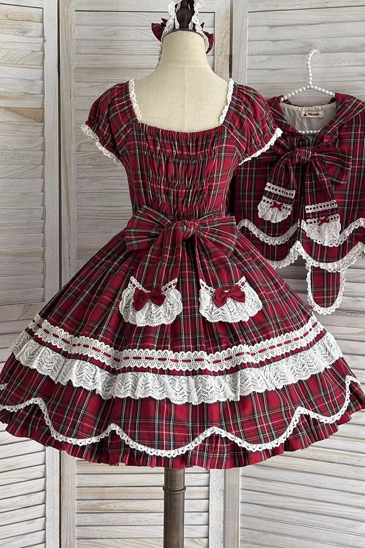 Gingham Petal Bunny - Short Sleeves Printed Ruffled Bow Sweet Lolita OP Dress - image 17