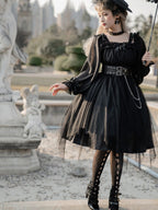 Y2K E-girl Gothic Lolita OP Dress Set in Black