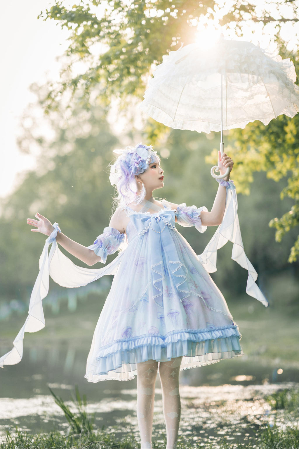 Coral Jellyfish - Sweet Lolita High-waist JSK Dress, Jellyfish & Coral Print and Accessories - image 49