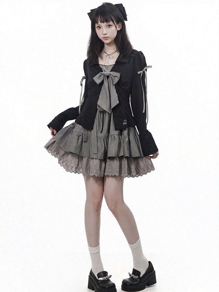 Graphite Halterneck Slip Dress with Lace Details and Ribbon Bow - PINK SAVIOR - image 5