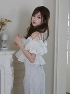 White Ruffle Chiffon Cami with Beaded Straps - Smyster - image 5