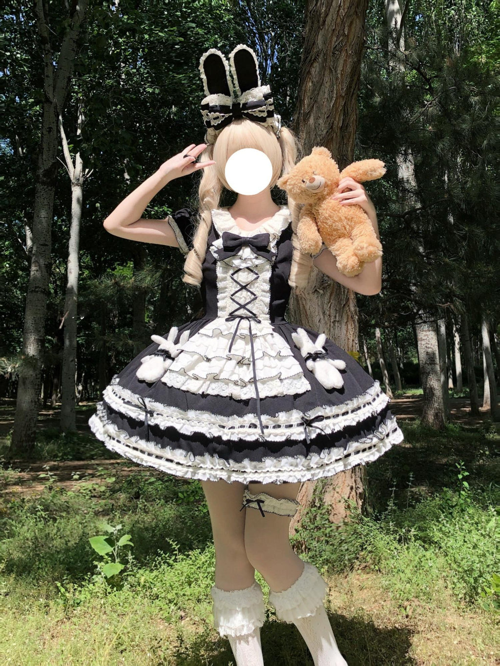 Coco Bunny - Cotton Old School Lolita OP Dress, Bunny Decoration and Accessories - image 3