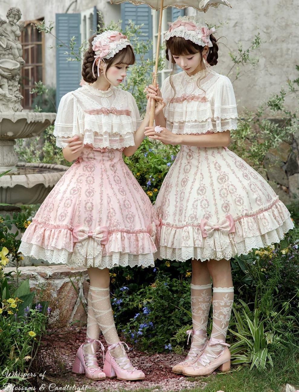 Whispers of Blossoms & Candlelight - Sweet Lolita Floral Printed JSK Dress with Bows and Accessories - image 1