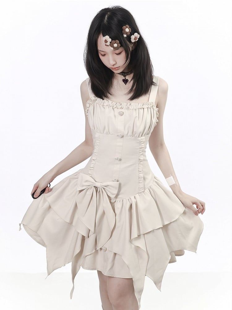 Off-White Asymmetric Cami Dress with Ruffle and Bow - image 1