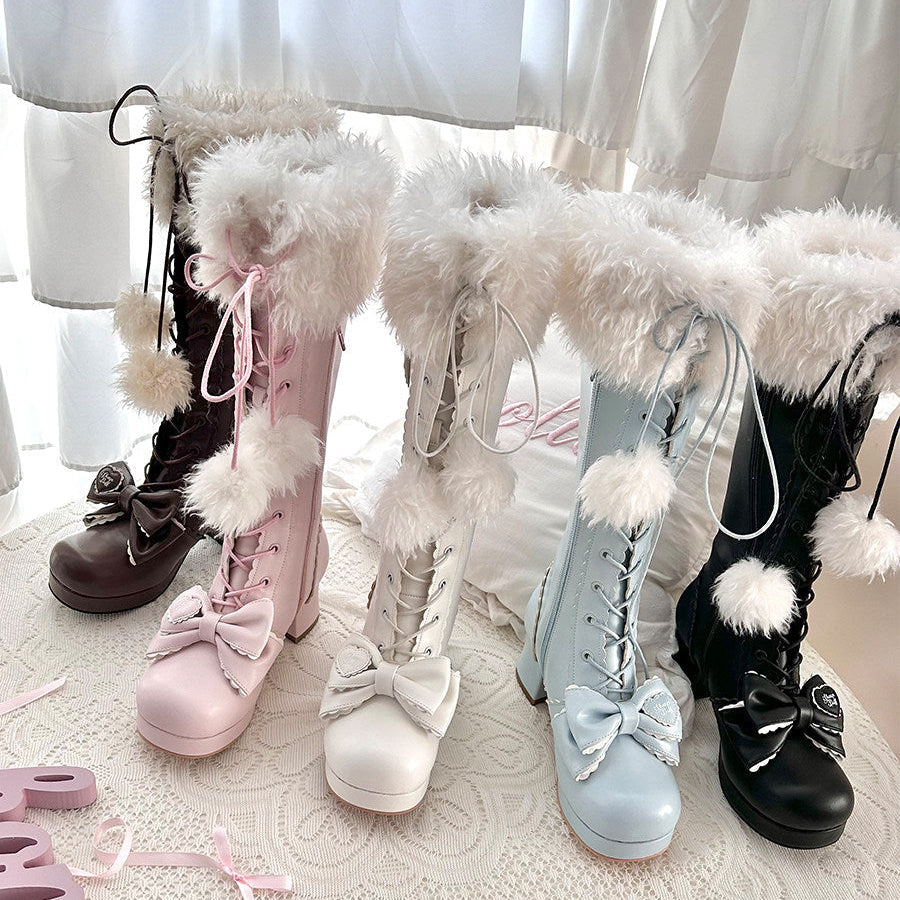 Elegant Winter Lolita Bow Boots - image 2
