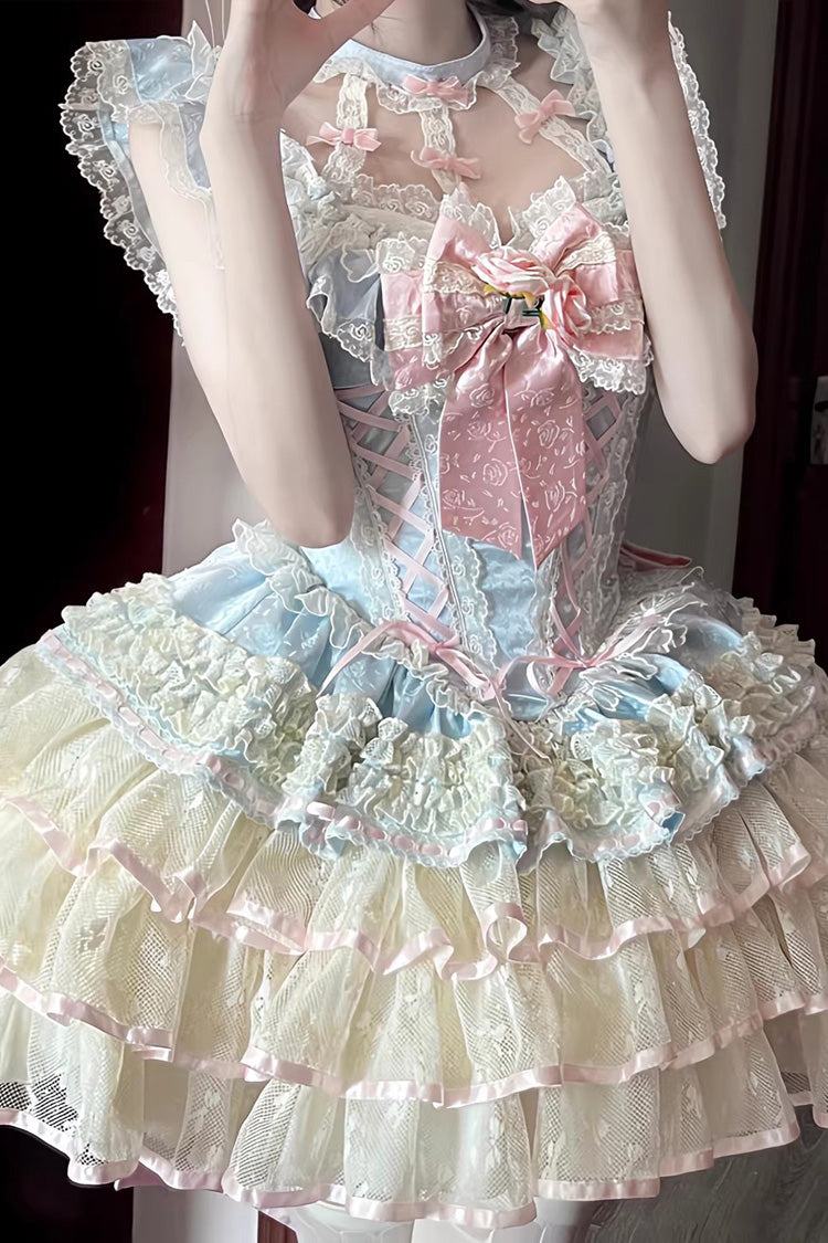 Flower Language of Eros - Halterneck Multi-Layered Ruffle Bowknot Rose Lace Lace-Up Sweet Ballet Lolita JSK Dress - image 3
