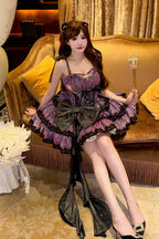 Galaxy of Fallen Tears - Sleeveless Glitter Series Triple-Layered Ruffled Bow Asymmetric Sweet Lolita JSK Dress - image 5