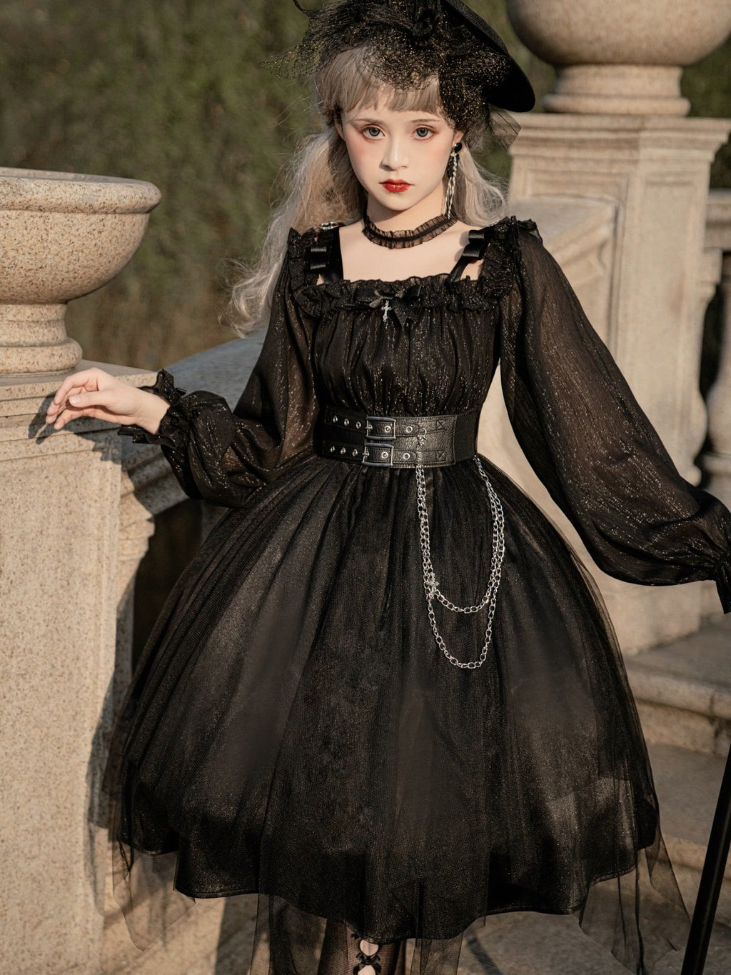 Y2K E-girl Gothic Lolita OP Dress Set in Black