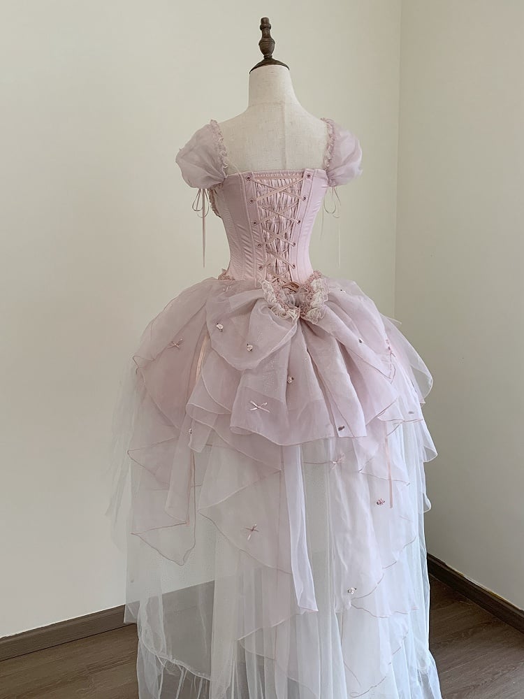 Pink Balletcore Princess Lolita Corset Top and Ruffle Skirt Set - image 2