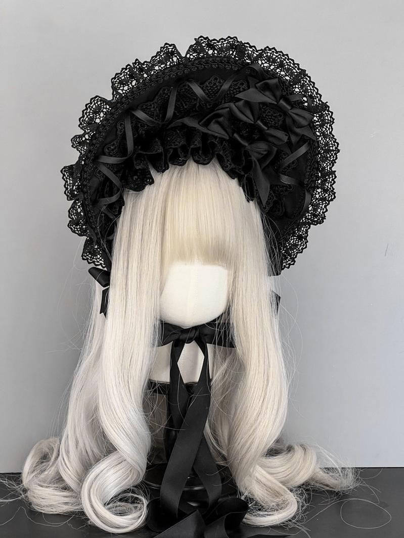 Gothic Lolita Lace Bonnet Wide Brim Bow BNT Headwear - image 1