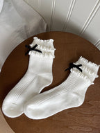 Lolita Wool Socks with Butterfly Bow and Ruffled Cuff - 5 Colors - image 2