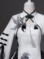 Monochrome Plum Blossom Bell-Sleeve Crop Top with Tasseled Hanfu Charm - Han Ru Chu - image 2