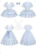 Seven-Day Bell - Blue Classic Lolita Striped OP Dress, Sailor Collar - image 5