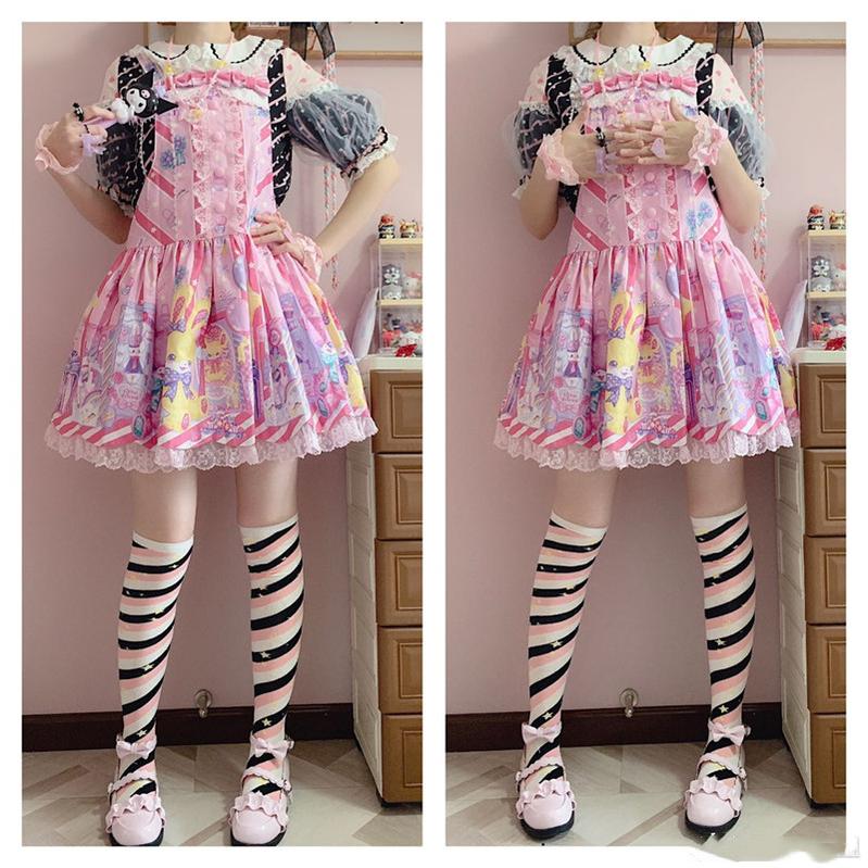 Macaron Lolita Cute Stripe Socks - image 23