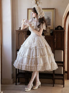 Beige Dots Tulle Flutter-Sleeve Lolita OP Dress with Embroidered Waist Belt - image 10