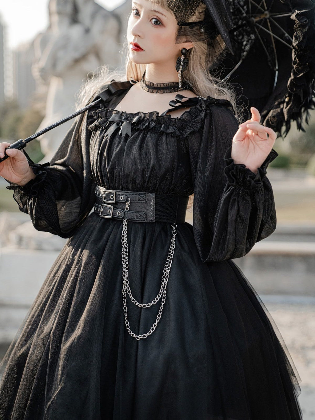 Y2K E-girl Gothic Lolita OP Dress Set in Black