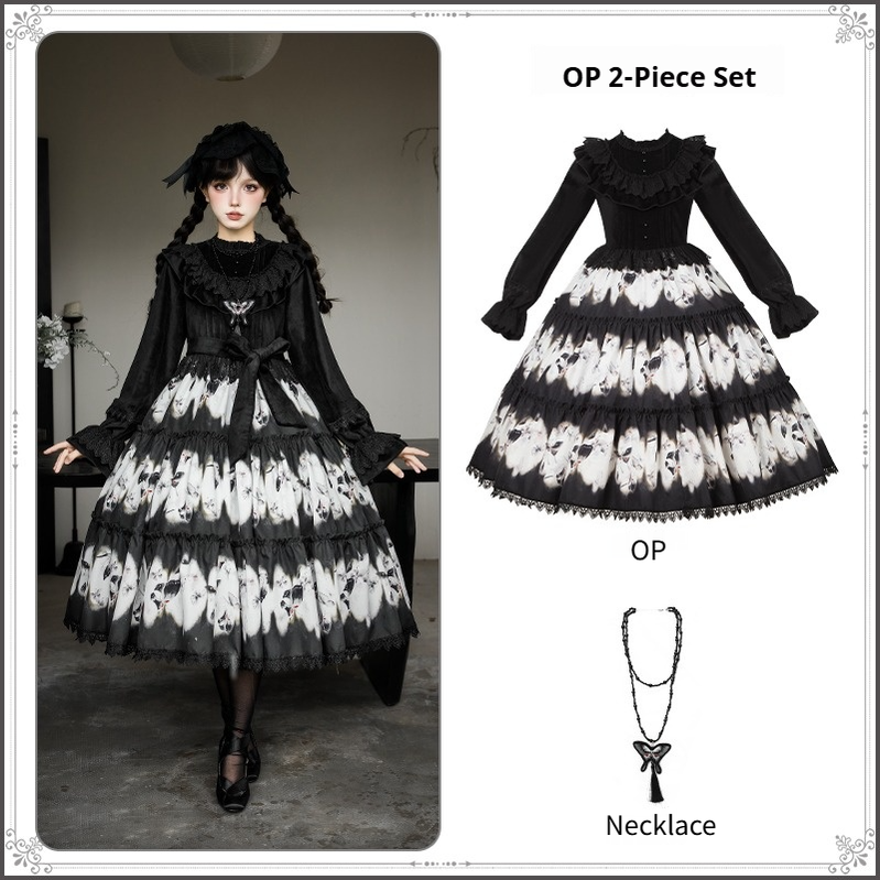 Dead Leaf Butterfly Gothic Lolita JSK and OP Dress Set - image 30