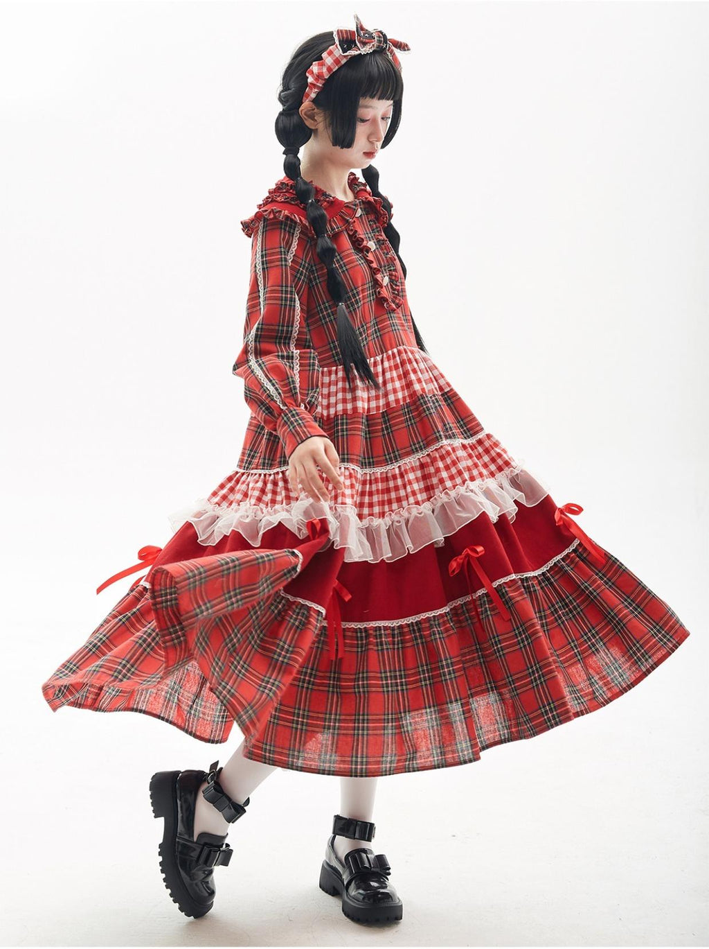 Vintage Lolita OP Dress Red Lolita Plaid Dress for Spring Summer - image 13