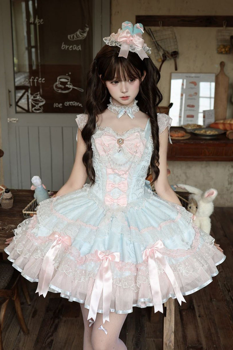 Blue Candy Satin Ballet Sweet Lolita JSK Dress - image 6