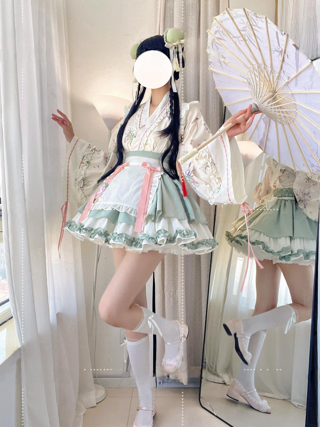 Little Herbalist - Han Lolita Skirt Outfit with Cross-collar Blouse and Apron - image 10