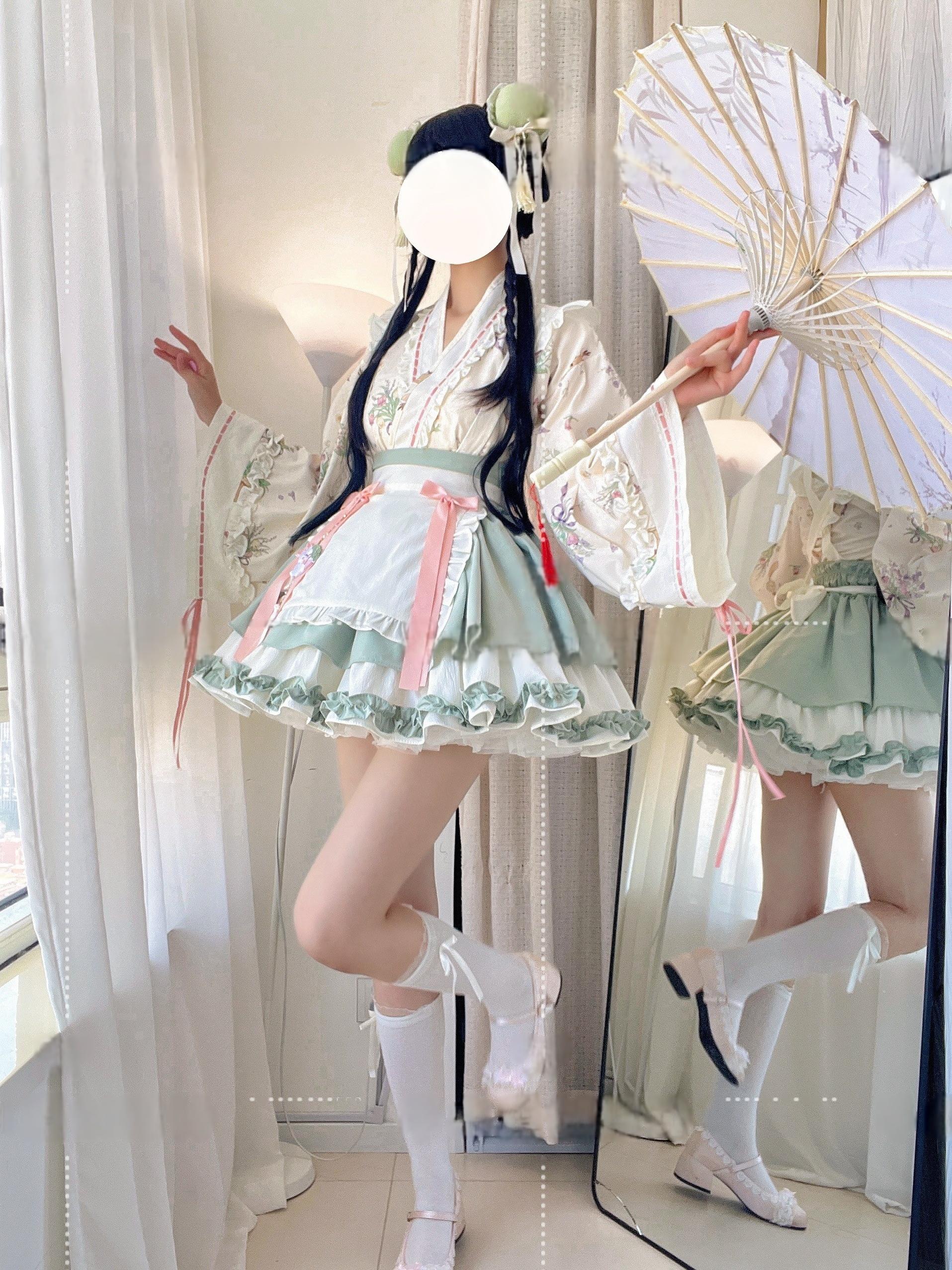 Little Herbalist - Han Lolita Skirt Outfit with Cross-collar Blouse and Apron - image 10