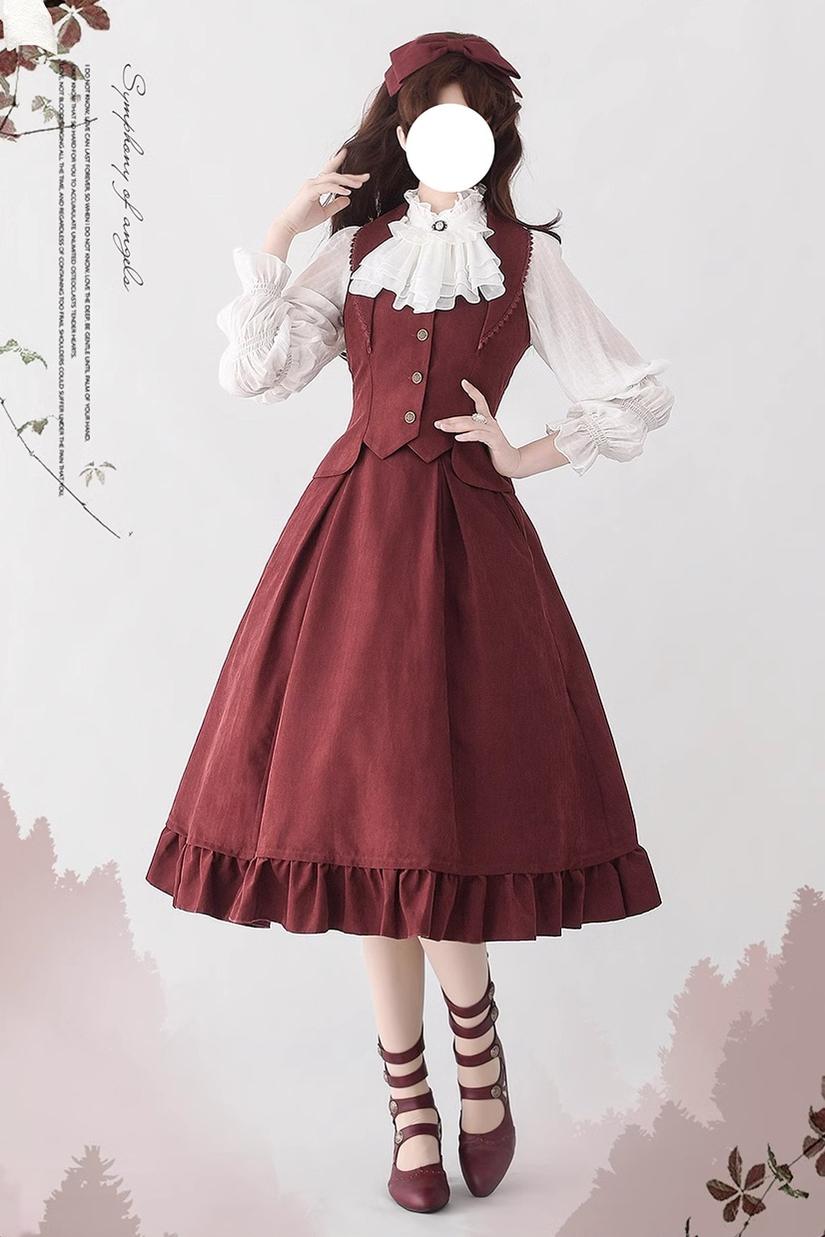 Misty Forest Elegant Vintage Lolita Fishbone Long Skirt and Vest - image 1
