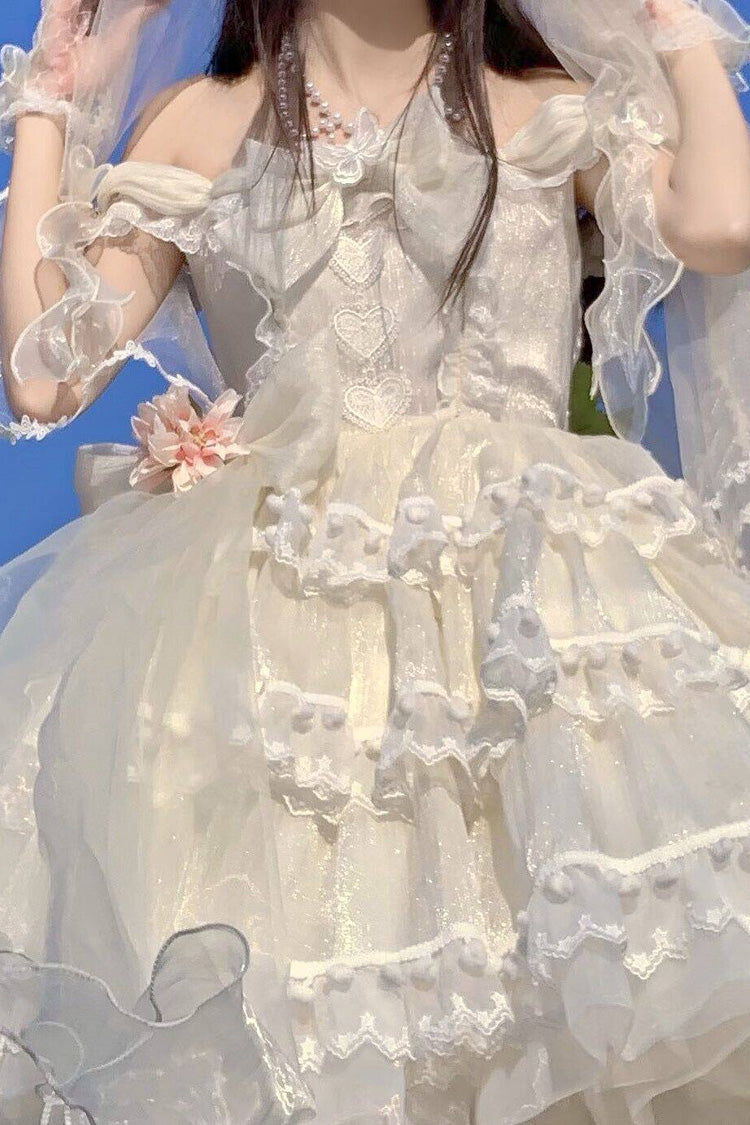 Multi-Layered Ruffled Bride Bow Pearl-Decorated Sweet Lolita JSK Dress Full Set 2 Versions - image 10