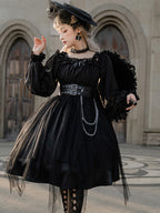 Y2K E-girl Gothic Lolita OP Dress Set in Black