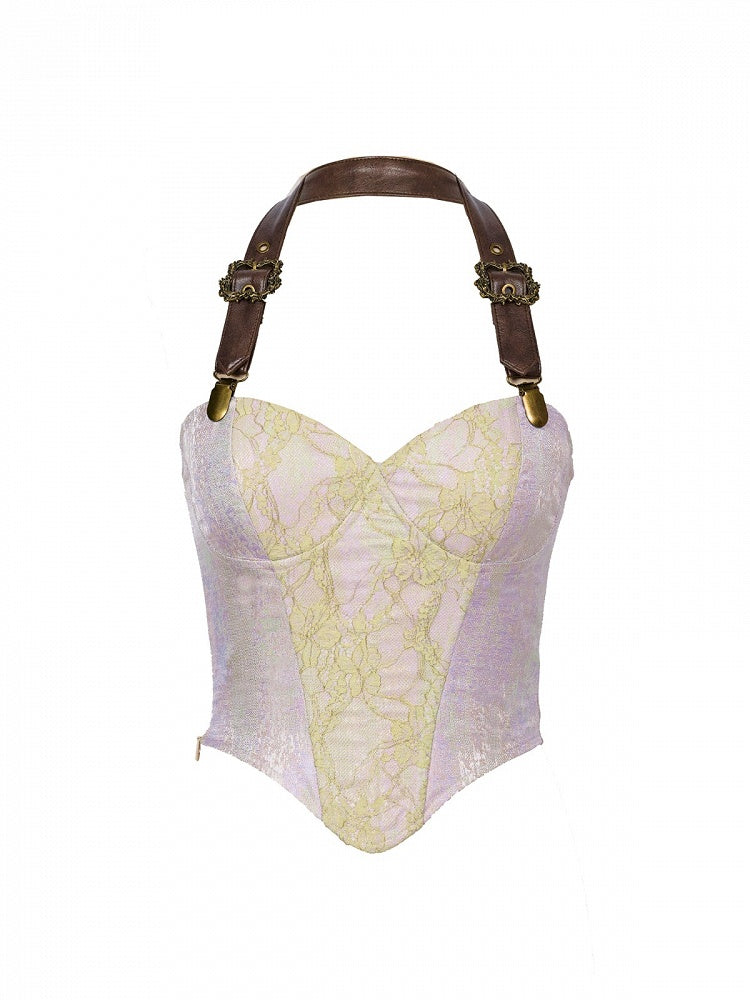 Fairycore Mori Kei Purple and Green Halter Neck Corset Top - image 2