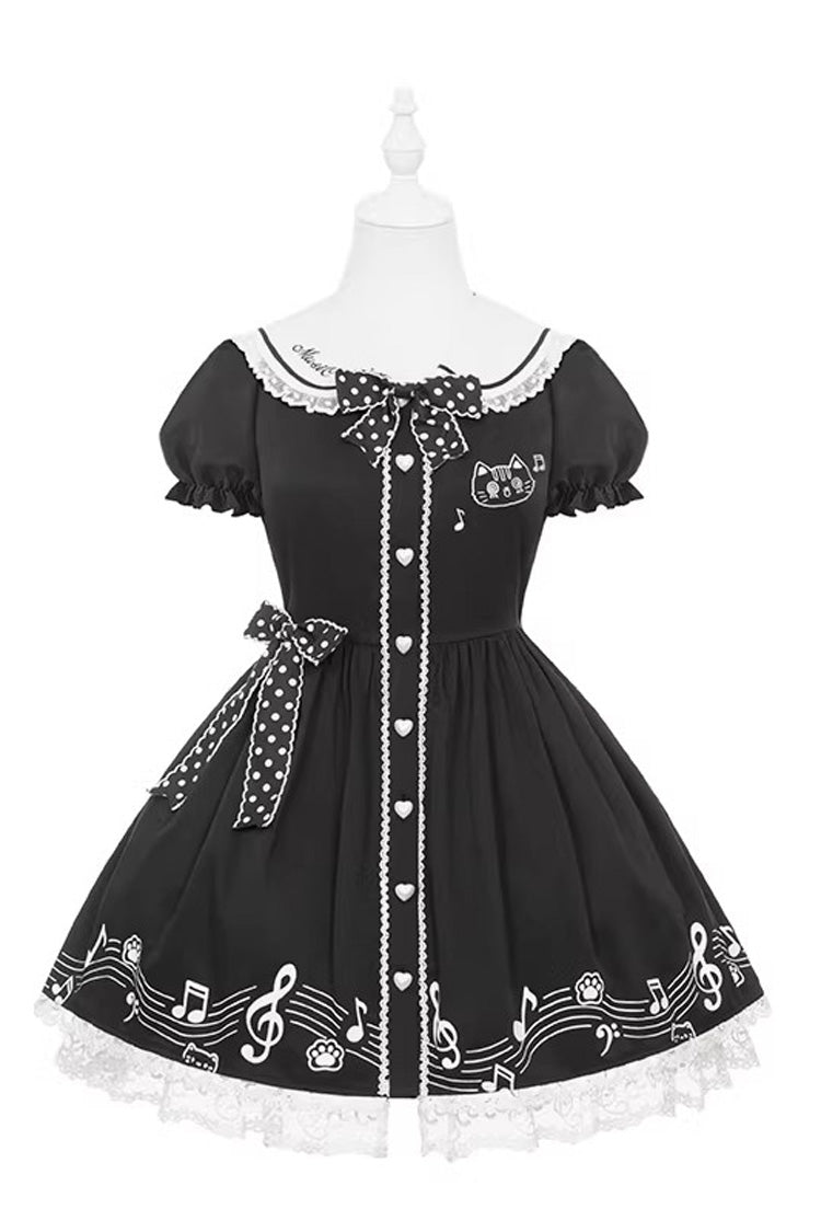 Melody Kitty - Sweet Lolita Short-Sleeve OP Dress in Black - image 3