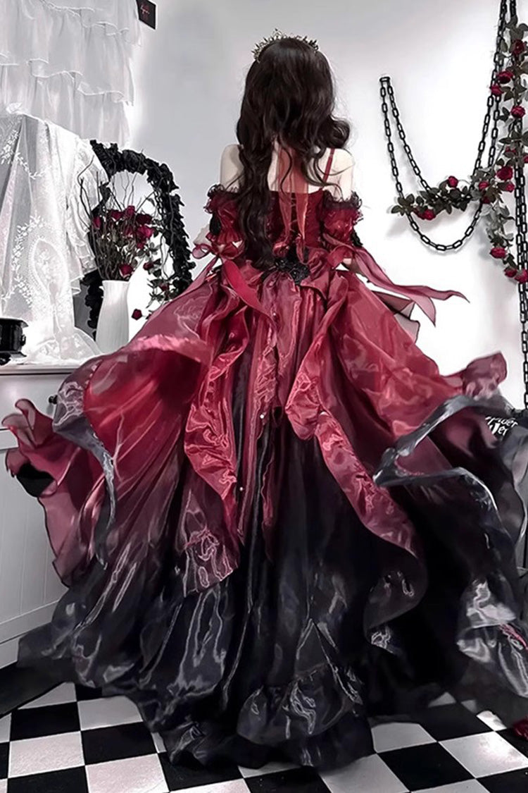Red and Black Bowknot Irregular Gothic Princess Lolita JSK Dress - image 4