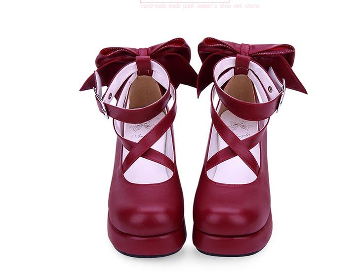 Daily Lolita Leather Shoes Platform Medium Heel Big Bow Shoe - image 10