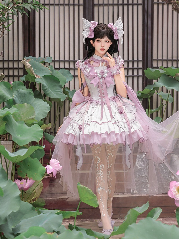 Chinese-Inspired Butterfly Lolita Dress Set with Headpiece and Wrist Cuffs - image 11