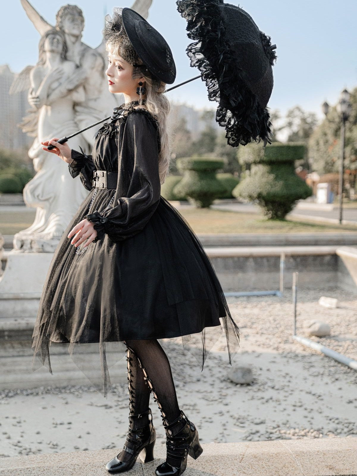 Y2K E-girl Gothic Lolita OP Dress Set in Black
