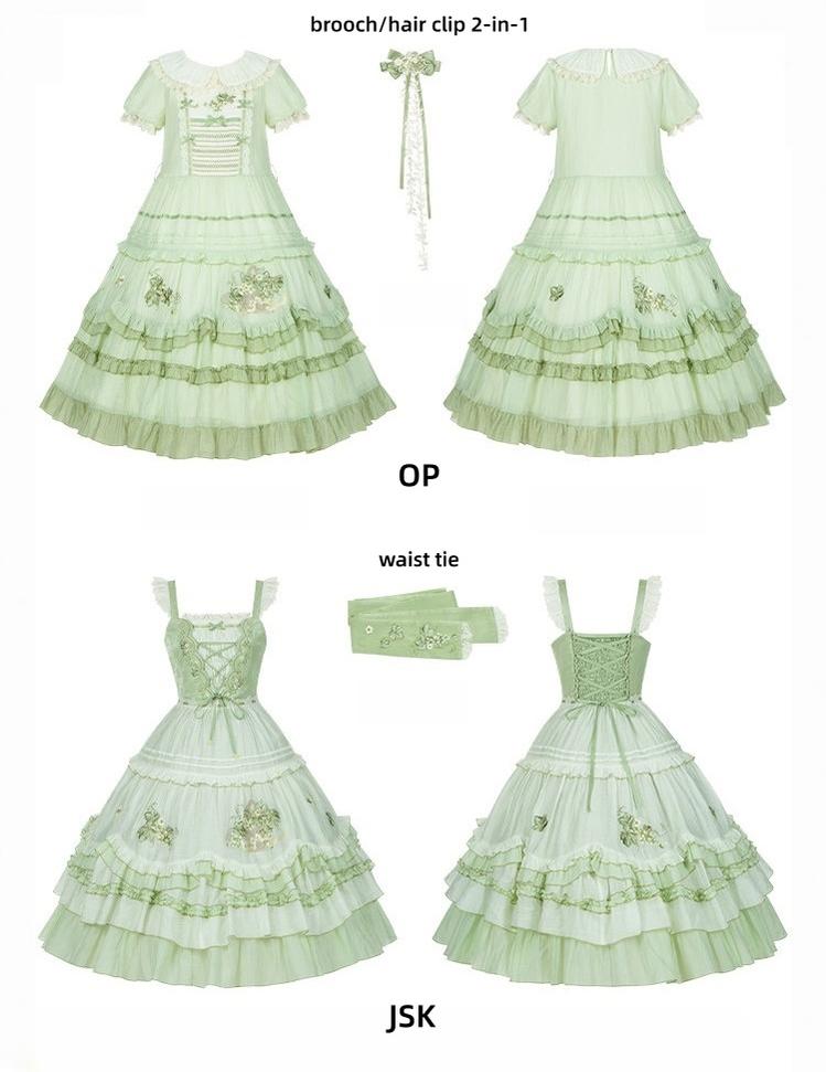 Green Grape - Embroidered Country Lolita OP Dress, Tiered JSK and Accessories - image 28