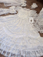 Ivory Floral Embroidered Lolita Gown with Lace Trim and Bow Train - Mademoiselle Pearl - image 4